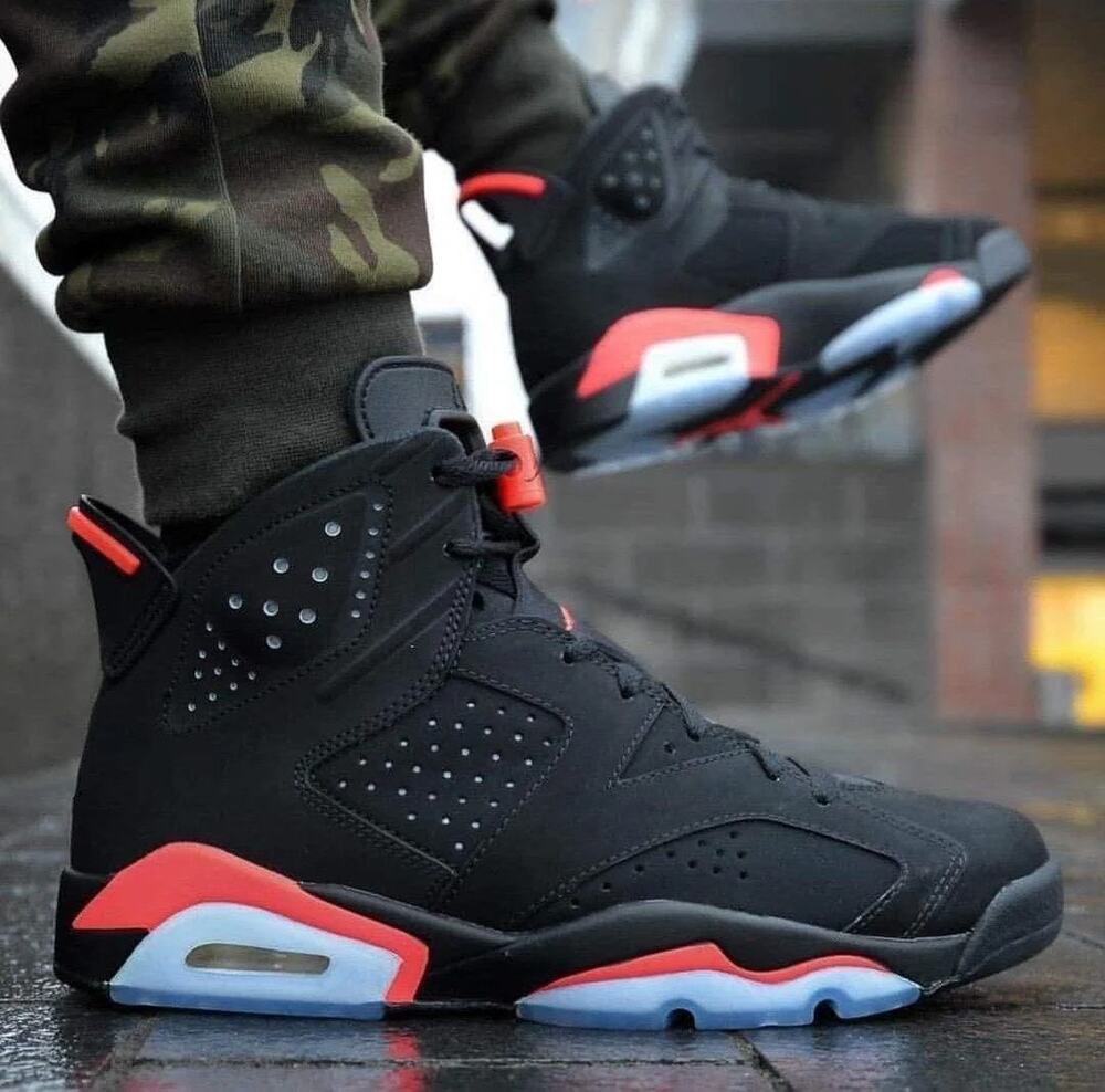 Nike Men's 12 Black Infrared Air Jordan 6 Retro Hi Top Basketball Sneakers R5-26